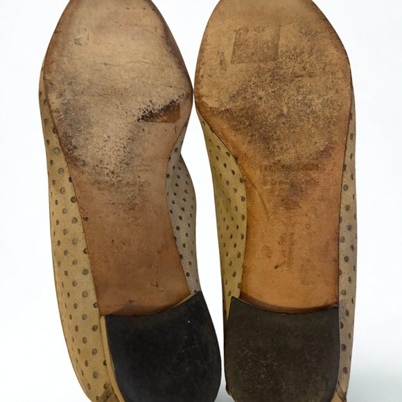 Manolo Blahnik Brown Polka Dot Mesh Leather Flats Size 7 - Picture 3 of 7